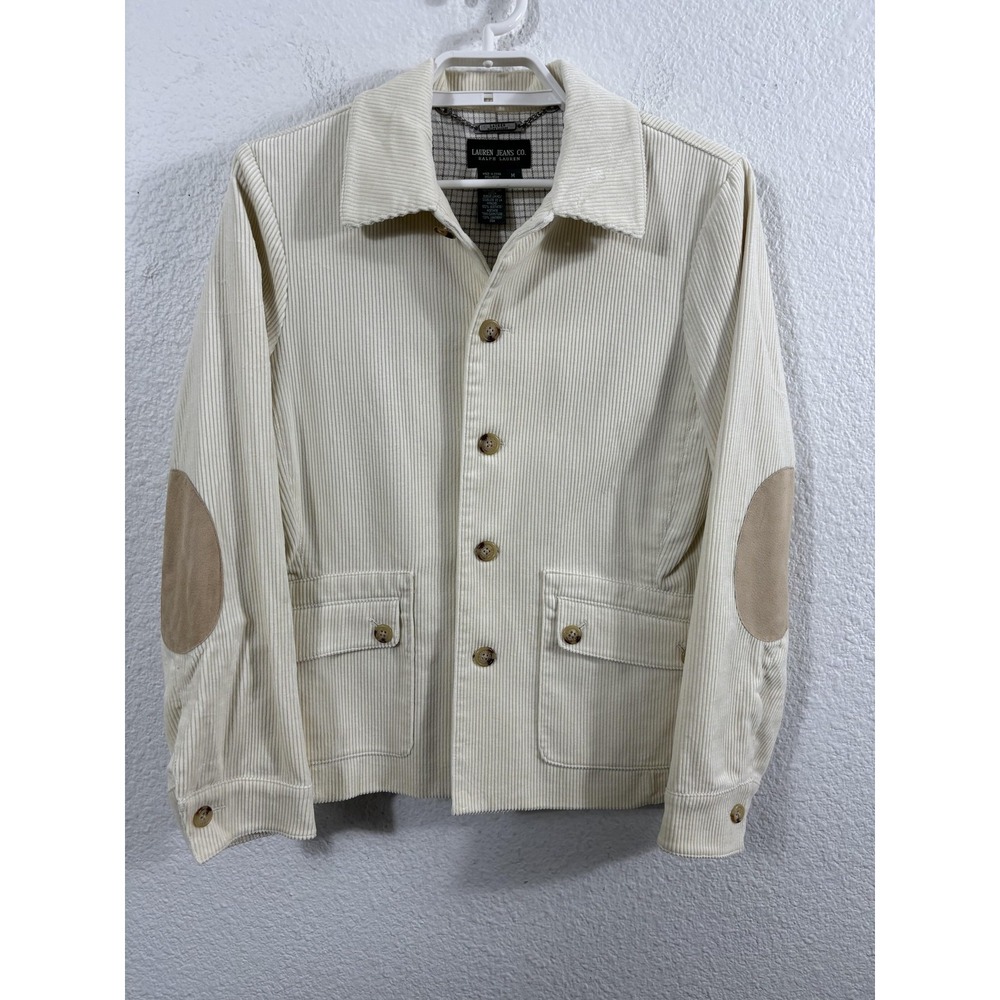 Lauren Jeans Co Jacket Womens Medium Ivory Corduroy Equestrian Elbow Patches